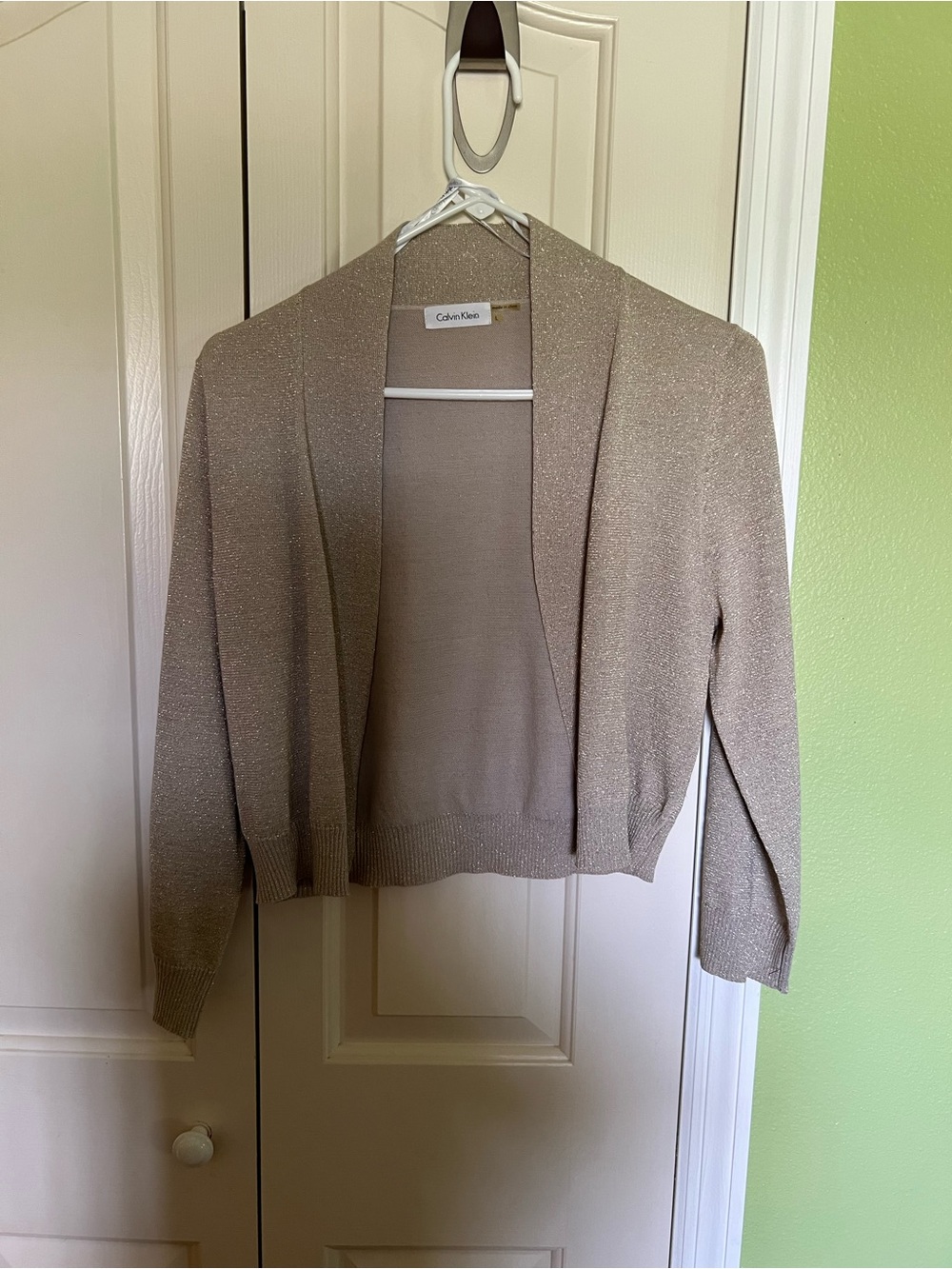 NWOT Calvin Klein Women's Sparkle Open-Front Cardigan - Neutral Beige